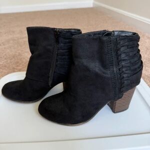Fergalicious Black Braided-Back Block Heel Ankle Booties